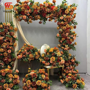 SMOOTH <b>Artificial</b> Silk Burgundy Rose Wedding <b>Bouquet</b> 60cm Broken Asymmetric Design Floral Arrangement - Product Image 5