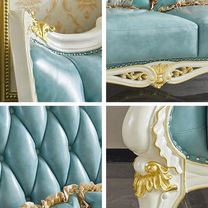 Ensemble de canapés de salon de style européen de luxe, en cuir véritable, meubles de villa royale française, <span class=keywords><strong>suite</strong></span> de canapés en bois massif - Product Image 5