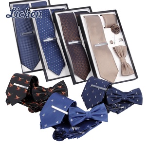 Coffret cadeau de mariage <span class=keywords><strong>Churchill</strong></span> Cravate à motifs blancs et bleus Cravate fine pour costume homme - Product Image 2