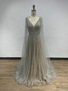 DDA005 <span class=keywords><strong>Abito</strong></span> da Sera di Lusso con Scollo a V, Maniche a Mantella, Ricami di Paillettes, Fiocco sul Retro, Elegante Vestito a Linea A con Perline per <span class=keywords><strong>Madre</strong></span> della <span class=keywords><strong>Sposa</strong></span> - Product Image 5