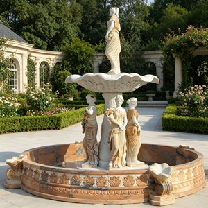 <span class=keywords><strong>Fontaine</strong></span> <span class=keywords><strong>murale</strong></span> en marbre beige naturel européen, relief floral sculpté à la main, élément aquatique pour cour, taille personnalisable - Product Image 6