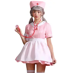 Diskon besar kostum perawat merah muda kostum perawat perawat perawat Cosplay pekerjaan pesta kostum pakaian kerja medis