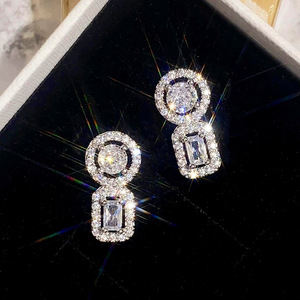 Eleganti Orecchini Pendenti Geometrici da Sposa per Donne, Gioielli Chic Minimalisti con Zirconi, Regalo di Moda - Product Image 1