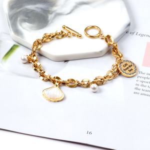 Pulsera de Cadena con Colgante de Doble Capa en Acero Inoxidable con Baño de Oro de 18k, Diseño Simple y Moderno para Damas - Product Image 6