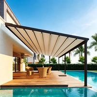 Toit à persiennes télescopique avec écran enduit de PVC, cadre métallique intelligent, auvent pliable, pare-soleil isolé pour l'extérieur