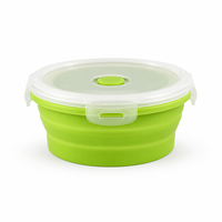 Boîte à lunch en silicone pliable ronde moyenne, compatible micro-ondes, avec couvercle verrouillable, pour la préparation des repas et les voyages (vente en gros)