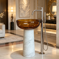 Nouveau Lavabo sur Pied en Marbre Naturel au Design Irrégulier, Taille Personnalisée Direct Usine pour Hôtels, Villas, Salles de Bain Haut de Gamme, Décoration en Pierre