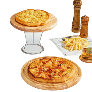 <span class=keywords><strong>Planche</strong></span> à <span class=keywords><strong>pizza</strong></span> ronde en <span class=keywords><strong>bois</strong></span> avec support métallique, plateau de service pour <span class=keywords><strong>pizza</strong></span> pour la présentation en restauration, outils et fournitures - Product Image 5