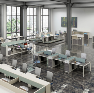 مكتب عمل حديث صديق للبيئة من MDF من مصنع أثاث المكاتب، نظام وحدات مكتبية حديثة بـ 6 مقاعد للموظفين - Product Image 1