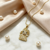 Collier pendentif mignon plaqué or 18 carats avec zircon incrusté et chaîne de perles, bijou chat de dessin animé, cadeau pour filles et femmes, usage quotidien