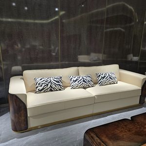 Set di Arredamento di Lusso per Soggiorno con Divano in Pelle Moderno e Tavolino in Legno di Burl per Progetti di Ville, Soluzione Completa per l'Arredamento Domestico - Product Image 2