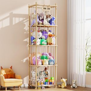 Organisateur de rangement pour animaux en <span class=keywords><strong>peluche</strong></span> pour enfants, étagère de rangement pour jouets en bois de pin massif avec étagères amovibles, grand support pour animaux en <span class=keywords><strong>peluche</strong></span> - Product Image 1