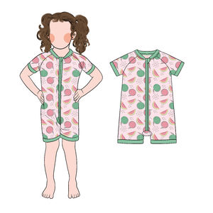 En iyi satmak toptan özel bambu kumaş kızlar kısa kollu ve şort Romper 2 yollu fermuar tasarım Romper - Product Image 2