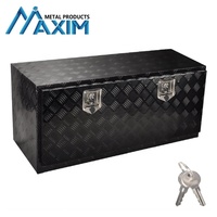 Boîte à outils robuste en aluminium noir pour le dessous de caisse de camion |   Pneu à 5 barres |   Serrure de sécurité pour pick-up, remorque et rangement de camping-car
