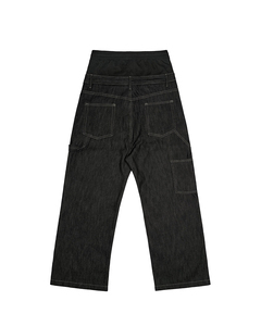 Custom Vintage Loose Wide Legs Washed Denim High Waist <strong>Jeans</strong> Breathable Lightweight Streetwear Button Decoration Knitted Casual - Product Image 2