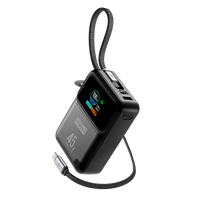 Banque d'alimentation semi-solide MH857B avec écran TFT rectangulaire intelligent IA, charge rapide PD 45W/65W, 20000mAh, et câbles doubles pour 4 appareils