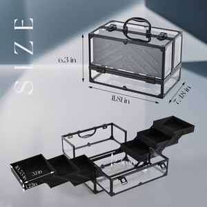 Portable Clear Acrylic <b>Makeup</b> Case Travel Beauty Artist Suitcase Transparent Cosmetic Train Case Large Make up <b>Box</b> with Trays - Product Image 6