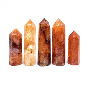 Wholesale natural crystal polished red fire quartz towers crystal craft yellow golden healer crystal point want for decoration