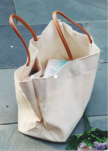 Sac fourre-tout en toile de coton réutilisable et écologique avec poignées en cuir, sac à bandoulière minimaliste uni pour le shopping, les voyages et le bureau - Product Image 6