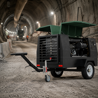 Compresseur d'air diesel monté sur remorque pour utilisation sur site, 185 CFM, refroidissement par air, compresseur à vis diesel pour la construction de tunnels
