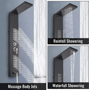 5 Functies Full Messing Body Geborsteld Zwart Waterval Douchekop Regenval Spa Douchepaneelsysteem Met Lichaamsmassage Jets - Product Image 2