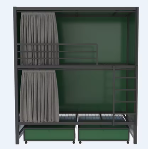 Litera moderna de metal negro con cortinas de privacidad, cajones de almacenamiento para espacios pequeños, <span class=keywords><strong>cama</strong></span> de dos pisos que ahorra espacio con <span class=keywords><strong>ruedas</strong></span> - Product Image 3