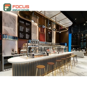 Durable Cafe Service Counter Laminate Wood Finish Syrup Bottle Display Area Roastery Service Counter - Product Image 2