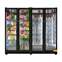 Réfrigérateur à fleurs de luxe OEM à 4 portes, économie d'énergie, vitrine florale avec écran LED blanc froid, refroidisseur de fleurs à porte vitrée