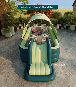 Piscine gonflable pour adultes, enfants et famille, piscine de loisirs en plein air, jardin, cour, fête aquatique d'été avec ombrage et toboggan - Product Image 5