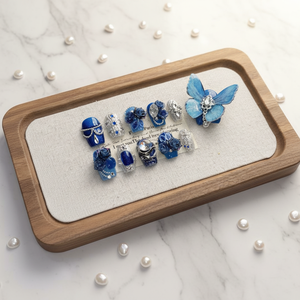 Uñas Postizas de <span class=keywords><strong>Mariposa</strong></span> Grandes de 11 Piezas Blue Monarch, Forma de Almendra, Uñas Postizas Premium Hechas a Mano para Venta al por Mayor - Product Image 2