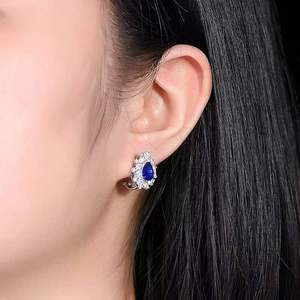 3.21ct Pear Cut Royal <b>Blue</b> Sapphire <b>Stud</b> <b>Earrings</b> 18K Gold 40pcs 1.027ct Diamonds Vivid Fire Natural Sapphire Fine Jewelry - Product Image 4