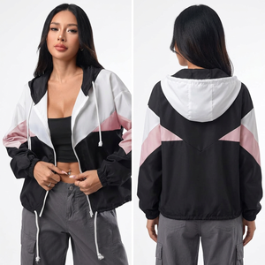 Unisex <b>Lightweight</b> Color Block <b>Hooded</b> Windbreaker Full Zip Long Sleeve <b>Jacket</b> - Product Image 2