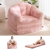 Canapé-lit convertible 2-en-1 pliable en fausse fourrure, pouf de sol individuel avec poignée, chaise longue confortable pour adultes