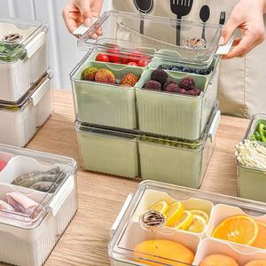 Caja de almacenamiento de plástico de cuatro compartimentos chapada en oro, contenedor apilable transparente, organizador para cocina, refrigerador, almacenamiento de alimentos - Product Image 1