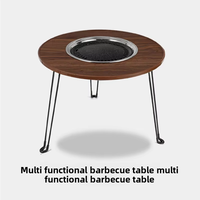 Table de foyer ronde au design moderne avec barbecue intégré, foyer extérieur multifonctionnel à bois pour jardin et camping