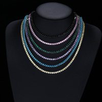 Chaîne Tennis 4 mm en Laiton Plaqué Or 14K Incrustée de Zircons Colorés, Collier Tendance Hip Hop Entièrement Sertie de Diamants, Bijou à Rangée Unique, Vente Chaude