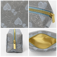 Pochette cosmétique en polyester et nylon avec paillettes argentées et fermeture éclair dorée pour l'école et les voyages