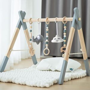 Gimnasio de Juego para Bebés de Madera con Acabado Natural, Gimnasio de Actividades para Bebés de Madera de Pino con 5 Juguetes Sensoriales Colgantes - Product Image 2