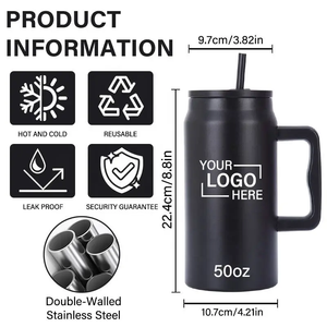 50oz <b>Large</b> Capacity 304 Stainless Steel Vacuum Insulated Tumbler with Handle Straw Lid Custom Travel <b>Mug</b> for Car - Product Image 2