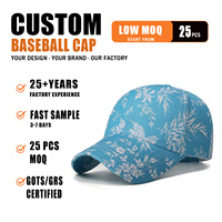 Gorra de Béisbol con Estampado Floral Completo, de Algodón, Estilo Vintage, con Visera Curva Ajustable, Protección Solar para Exteriores
