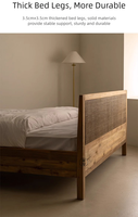 Cadre de lit double en rotin vintage, style Wabi Sabi, structure en bois massif, finition naturelle, lit plateforme moderne, meubles de chambre à coucher