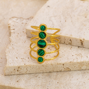 Hot Sale 18K Gold Plated Natural <b>Stone</b> Stainless Steel <b>Ring</b> - Vintage Non-Fading Ins Niche Jewelry for Women - Product Image 3