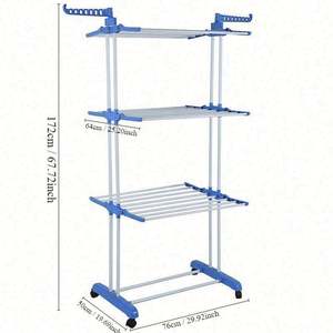 Séchoir pliable à 3 niveaux en acier inoxydable avec supports de rangement – Durable et peu encombrant pour salle de bain et organisateur de sacs - Product Image 6