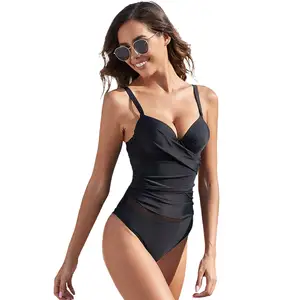 Groothandel Sexy Duik Badpak Badmode Eendelig Zwart Mooi Badpak Bikini Dames Mesh Badmode