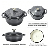 Cocotte en fonte émaillée 4,55 L avec couvercle 26 cm, ustensile de cuisson robuste pour la cuisson du pain, le braisage des ragoûts, compatible four