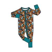 Pyjama en bambou personnalisé pour bébés, 220 GSM, avec fermeture éclair bidirectionnelle, logo estampé à chaud, manches longues, pour enfants