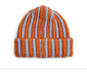 Gorro de Punto con Estilo Moderno para Hombre y Mujer, Otoño Invierno, con Puño, Rayas, Dos Tonos de Color - Product Image 5