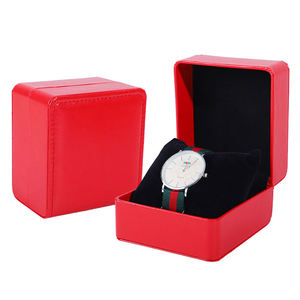 High Quality Protective Fashion Square <b>Black</b> Red PU Leather Custom Logo Watch Packaging <b>Box</b> with Soft Pillow for Outside Use - Product Image 1