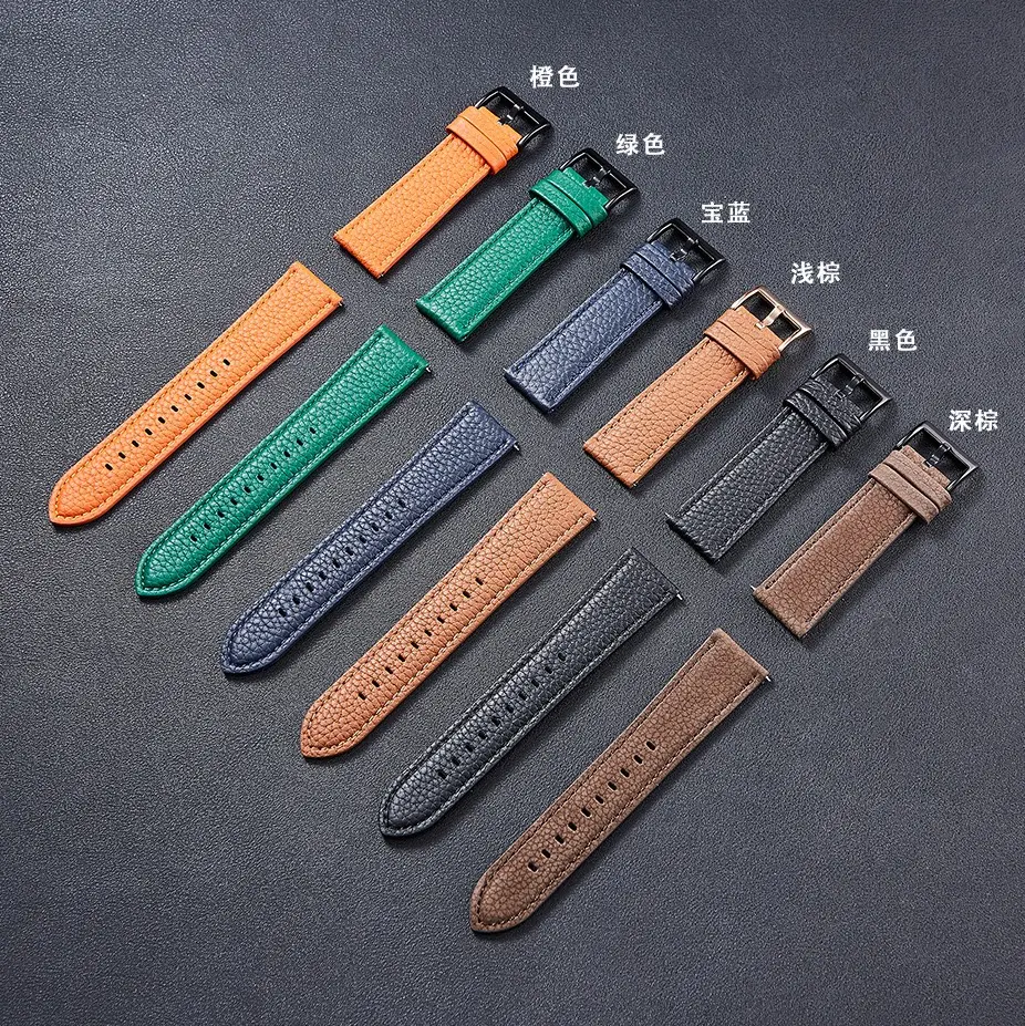22mm Leather Watch Band for Samsung Galaxy Watch 3 For Amazfit 46mm HuaWei GT2 Lichee parttern Geniune Leather Band