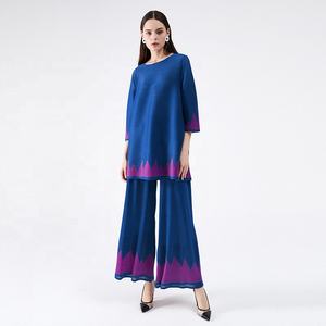 Kadınlar için 2020 yeni takım elbise Set pantolon takım elbise baskılı uzun kollu kristal mavi artı boyutu anne giymek rahat kıyafet Maxi - Product Image 1